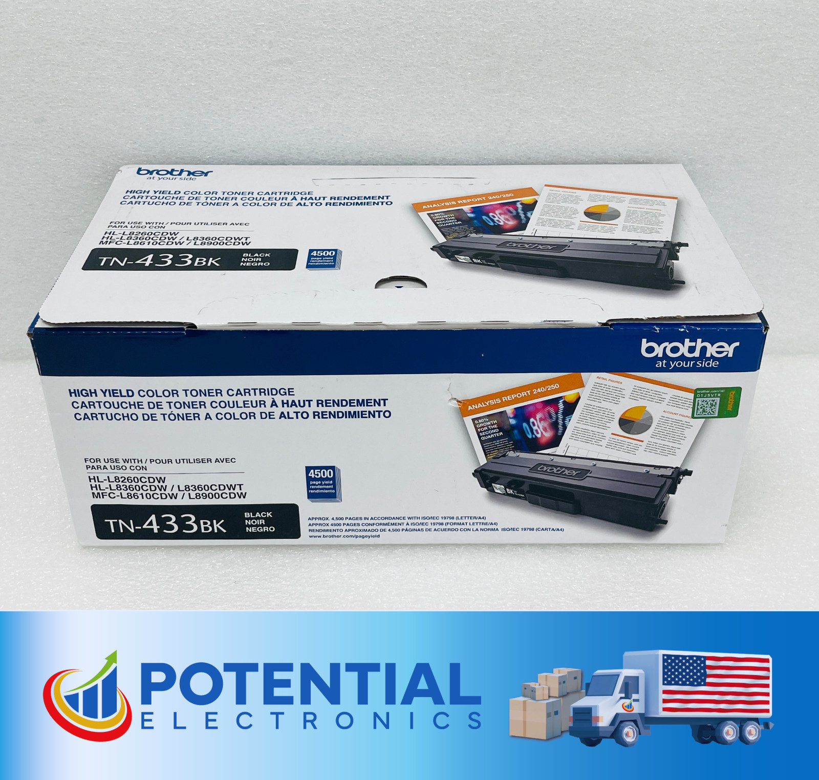 GENUINE BROTHER TN433BK BLACK TONER CARTRIDGE TN-433BK SEALED OEM BOX