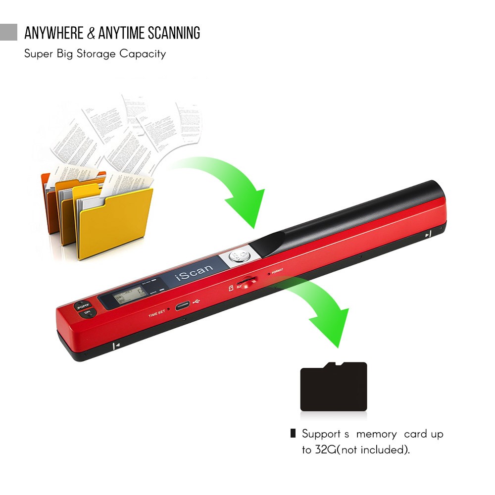 Portable Handheld Wireless Scanner 900DPI A4 LCD Type-C JPG PDF Bag