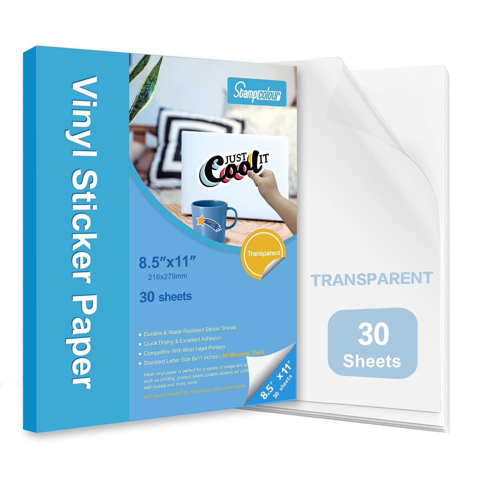 Premium Printable Vinyl Sticker Paper,Transparent 30 Clear Self-Adhesive Shee…