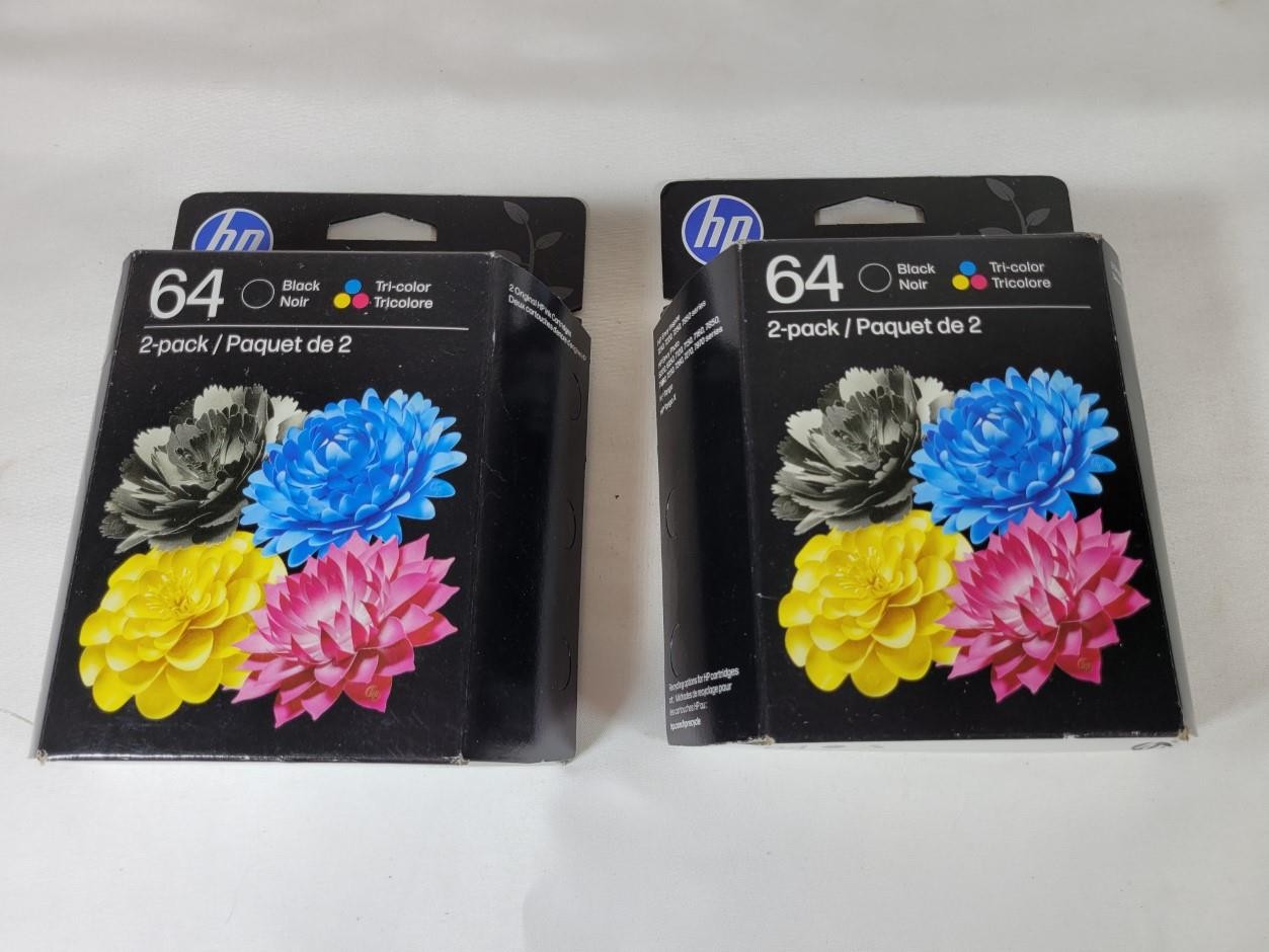LOT OF 2 BOXES HP 64 Printer Ink Cyan Magenta Yellow Black X4D92AN