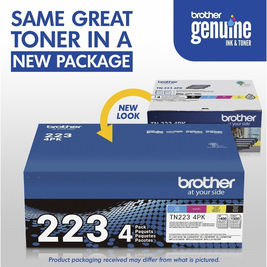 Brother TN223 Black And Cyan, Magenta, Yellow Toner Cartridges, Pack Of 4, TN223