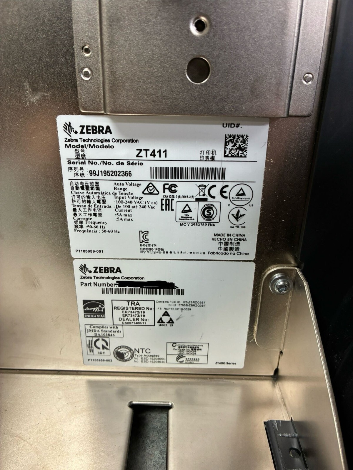 Zebra ZT411 ZT41142-T110000Z 203 DPI Thermal Label Printer W/Peeler Mechanism