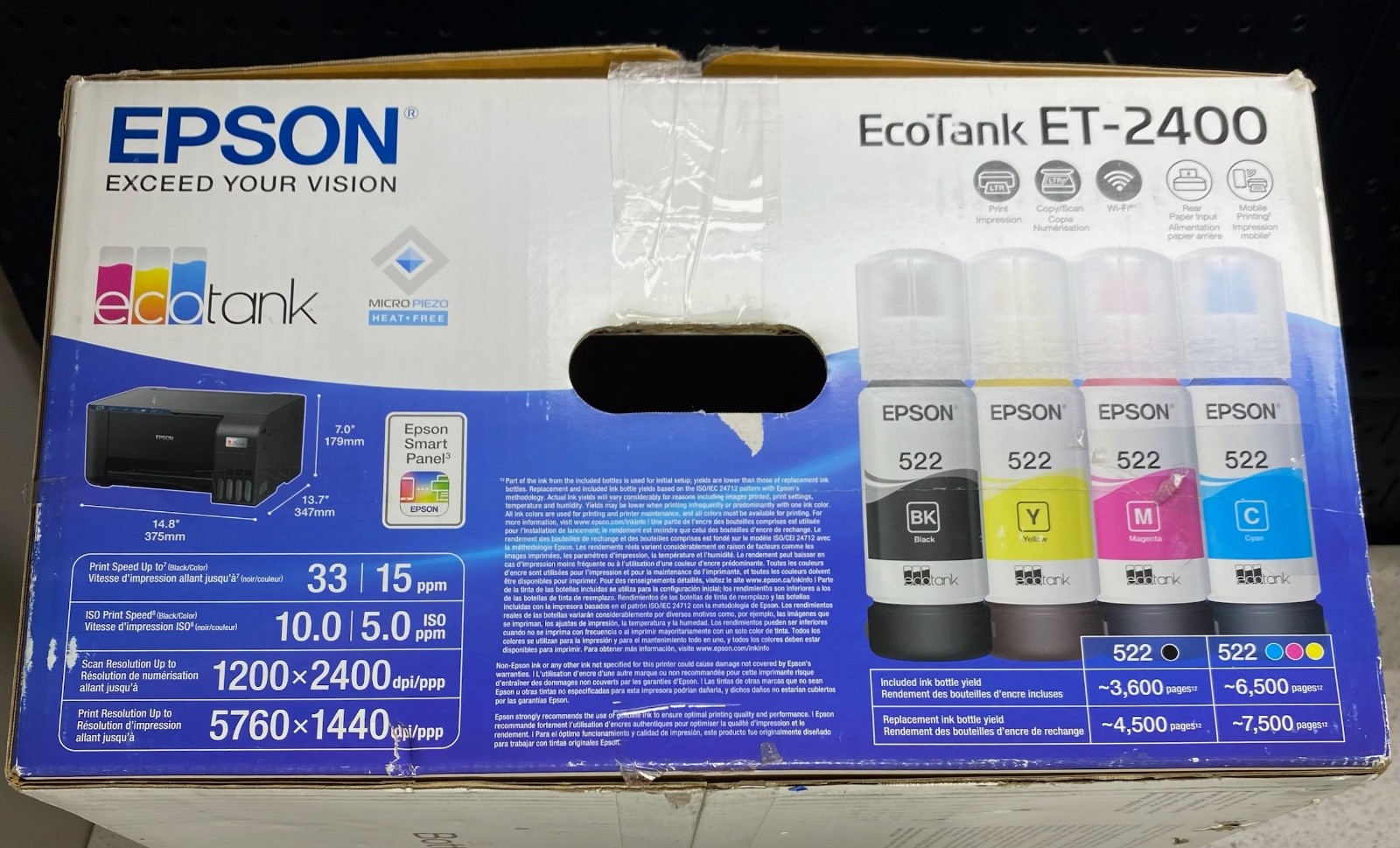 Epson EcoTank ET-2400 Wireless Color All-in-One Ink Tank Printer/ScannerOPEN BOX