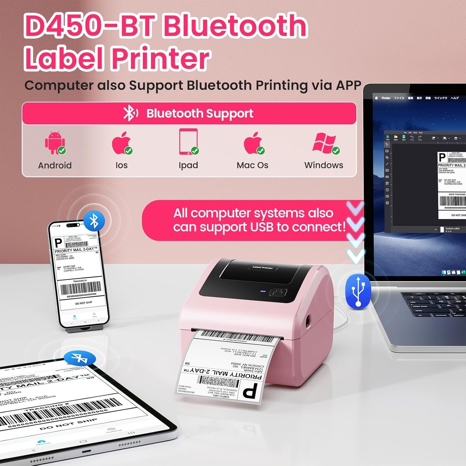 Wireless Thermal Label Printer 4×6 Shipping Label Printer for USPS FedEx UPS
