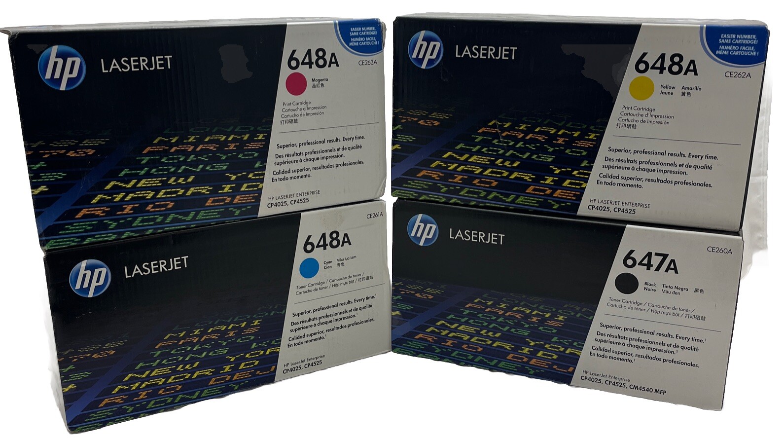 HP Cartridge Set 648A Cyan Magenta Yellow CE263A CE262A CE261A 647A Blk CE260A