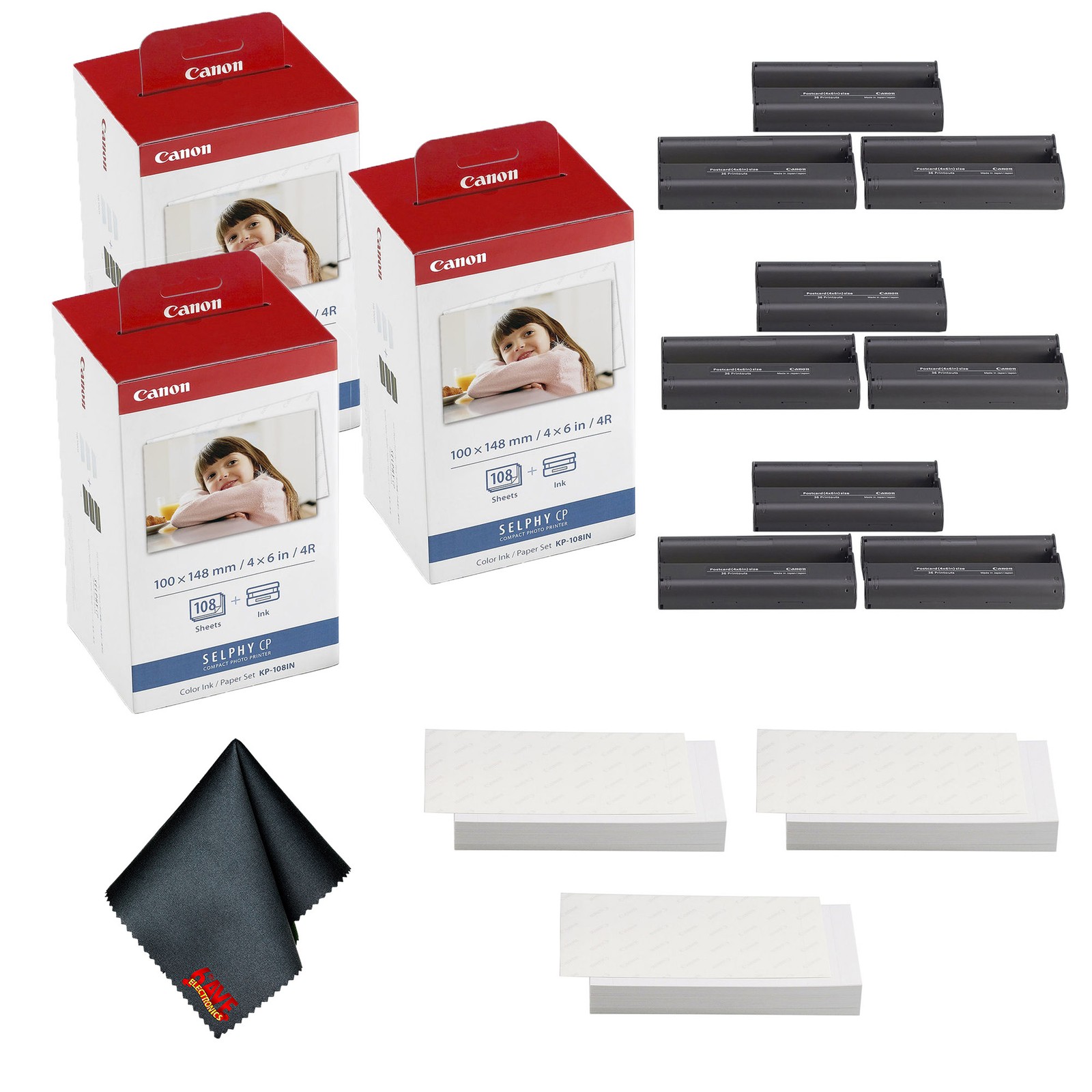 Canon KP-108IN Color Ink & 4×6 Paper Set, 324 Sheets & 9 Ink Cartridges