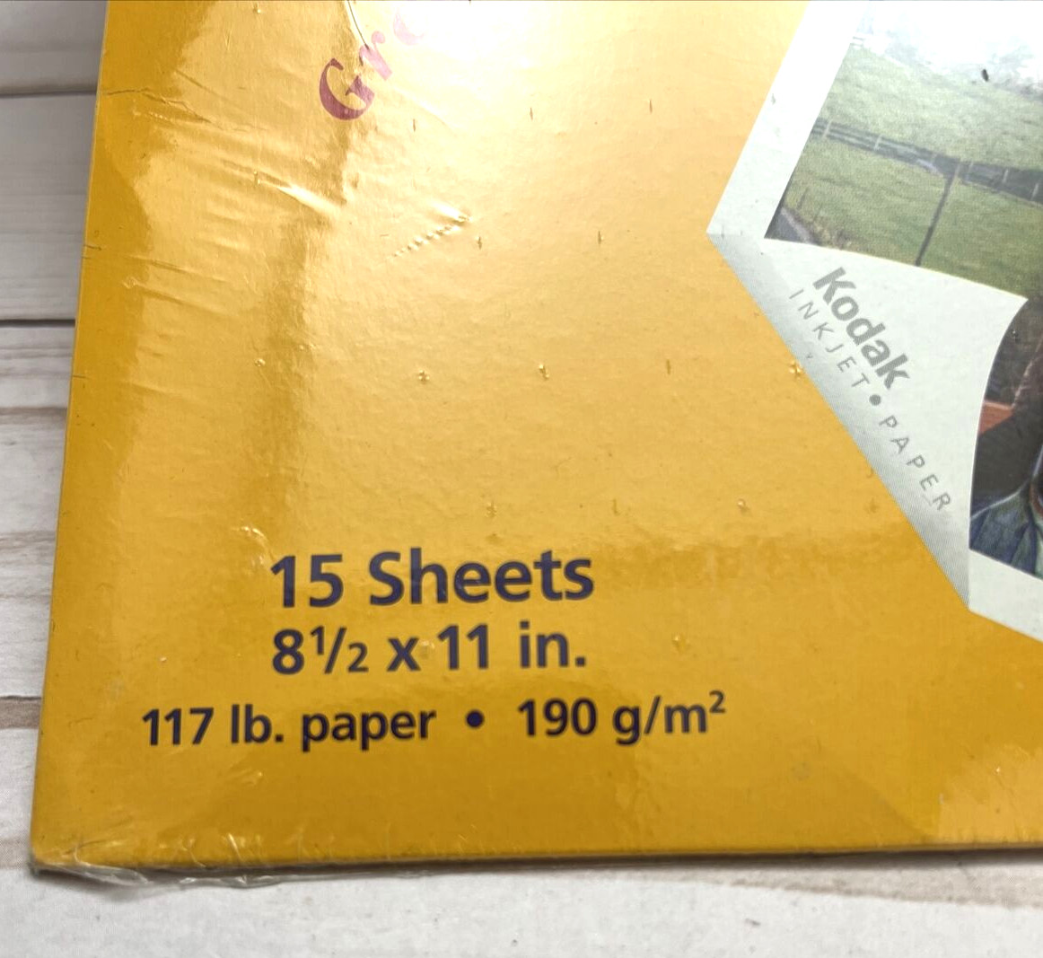 Kodak Inkjet Photo Paper 15 Sheets 8.5″ x 11″ 117lb paper Fast Dry Bright White