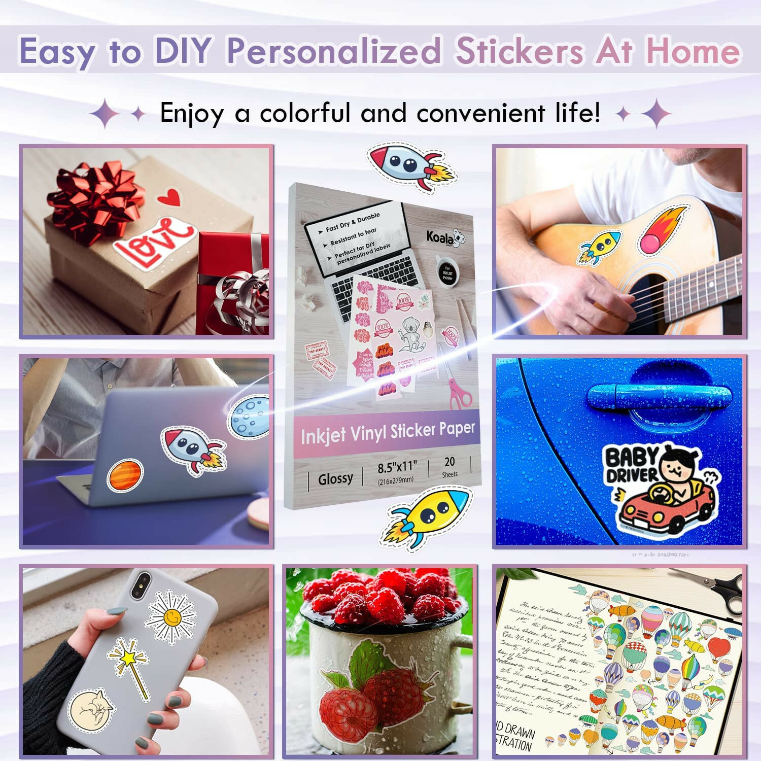 Bulk 100 Printable Vinyl Sticker Paper Glossy White Waterproof Inkjet Laser