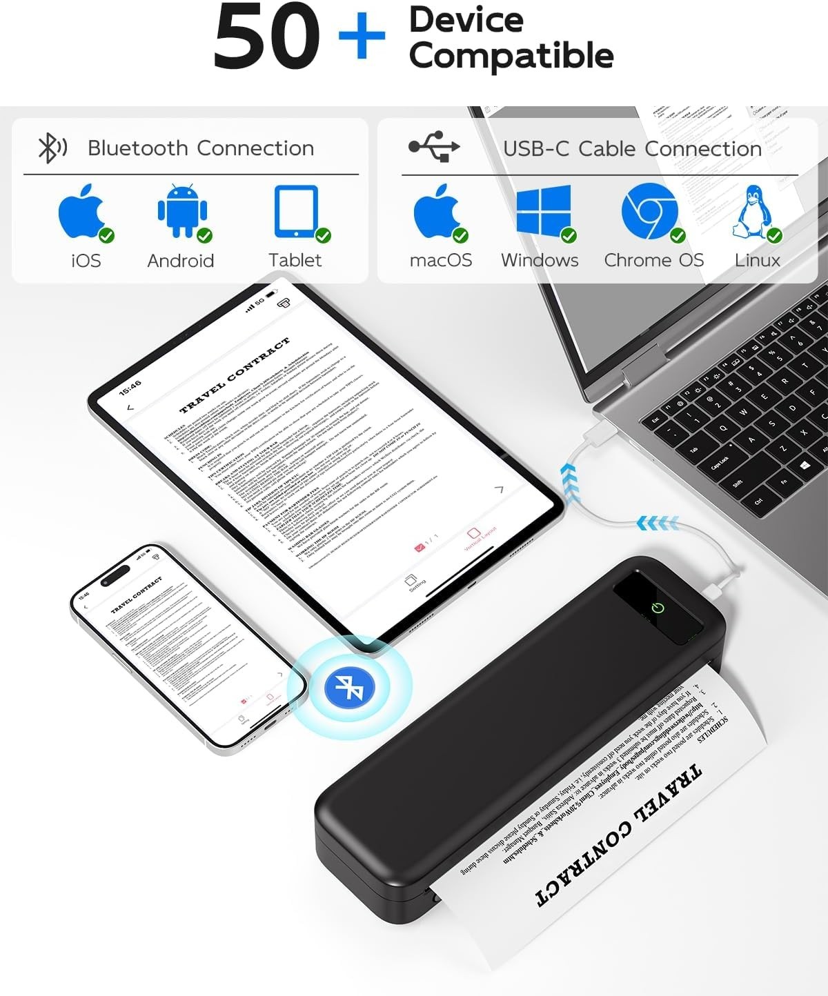 Rechargeable Travel Printer – Supports Multiple Paper Sizes & Comes with 4 Rolls