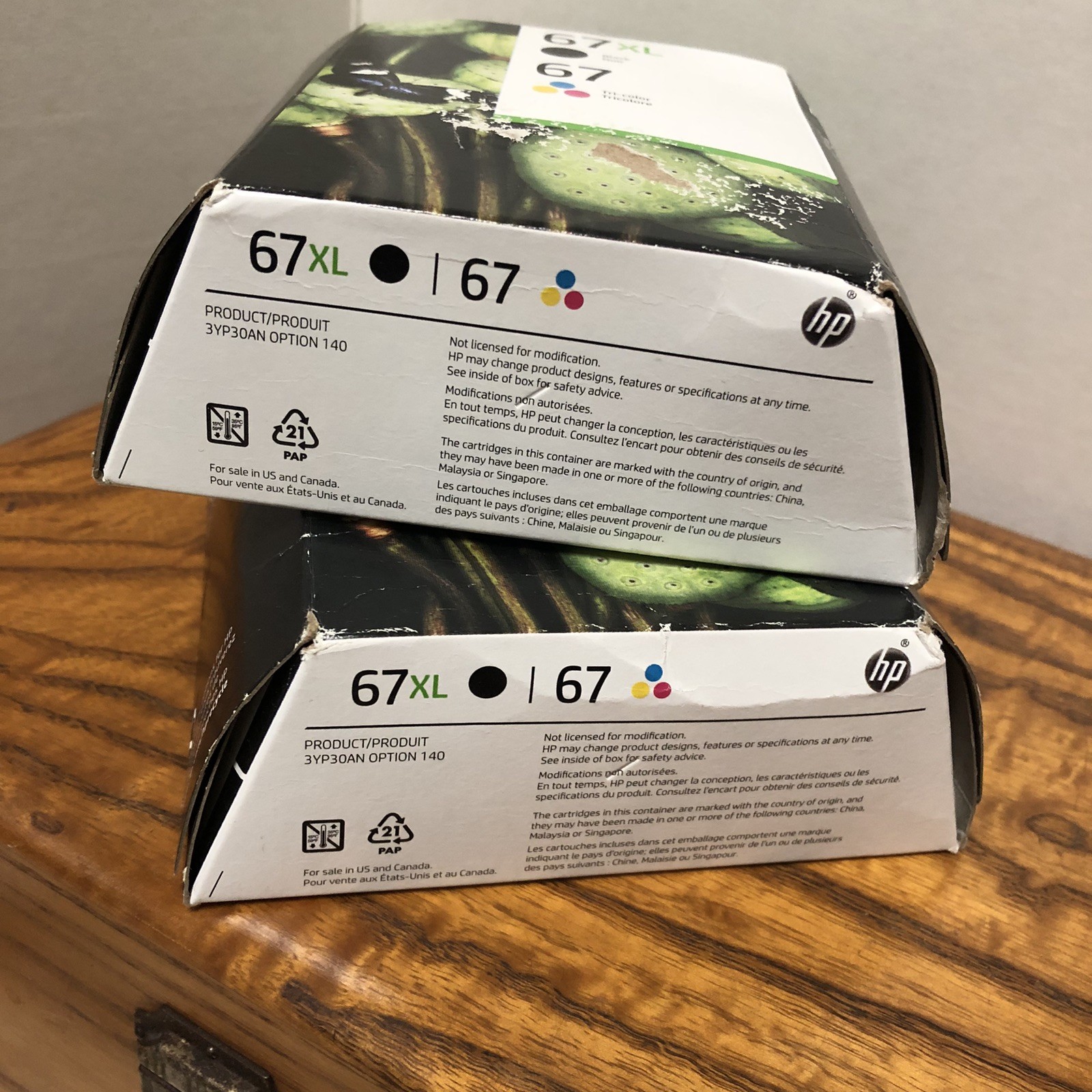 2 Boxes Original HP Ink Cartridges 2 Pack 67XL Black + 67 Tricolor NOS 02/2027