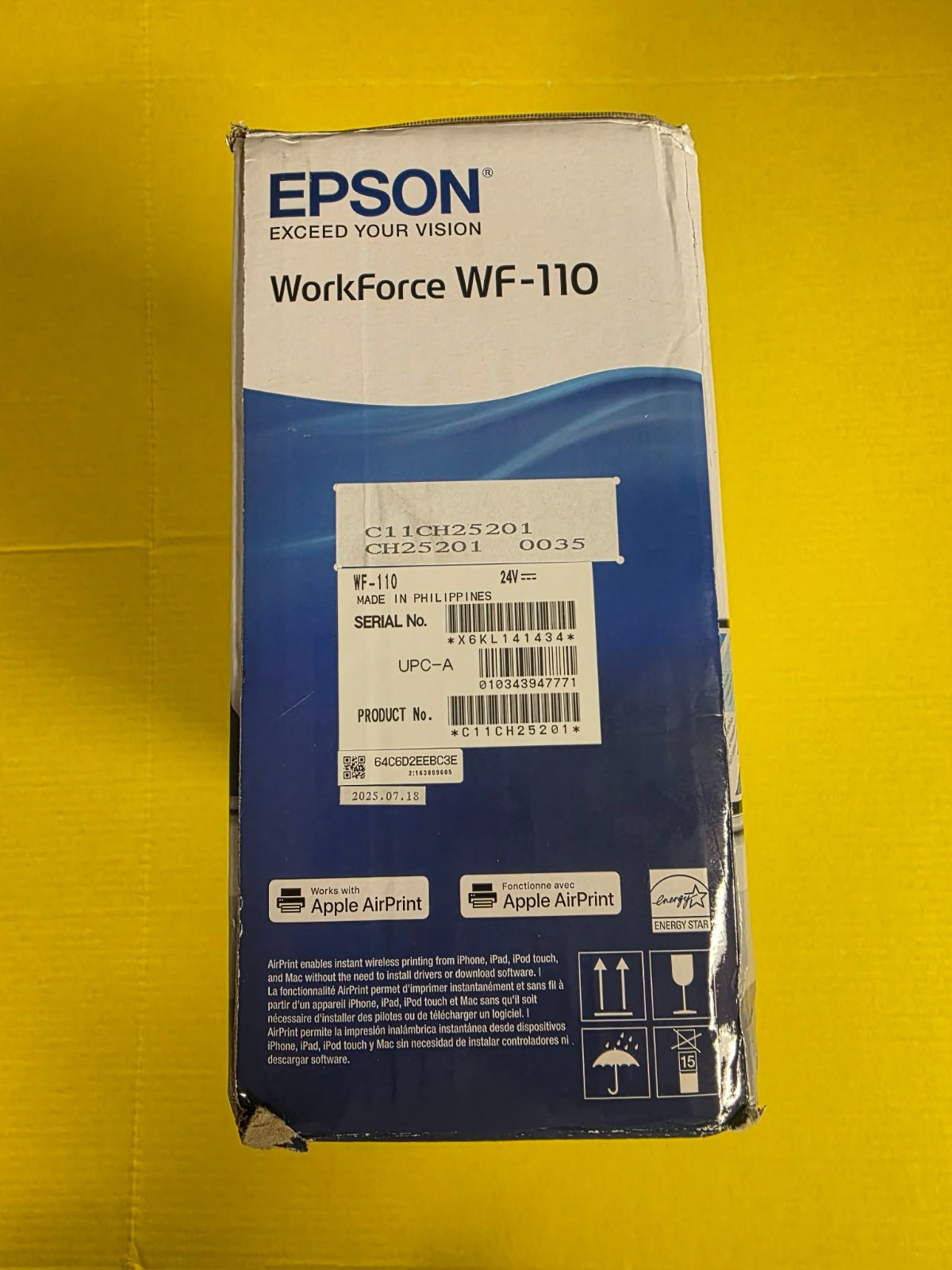 Epson WorkForce WF-110 Wireless USB Portable Mobile Color Inkjet Printer A4