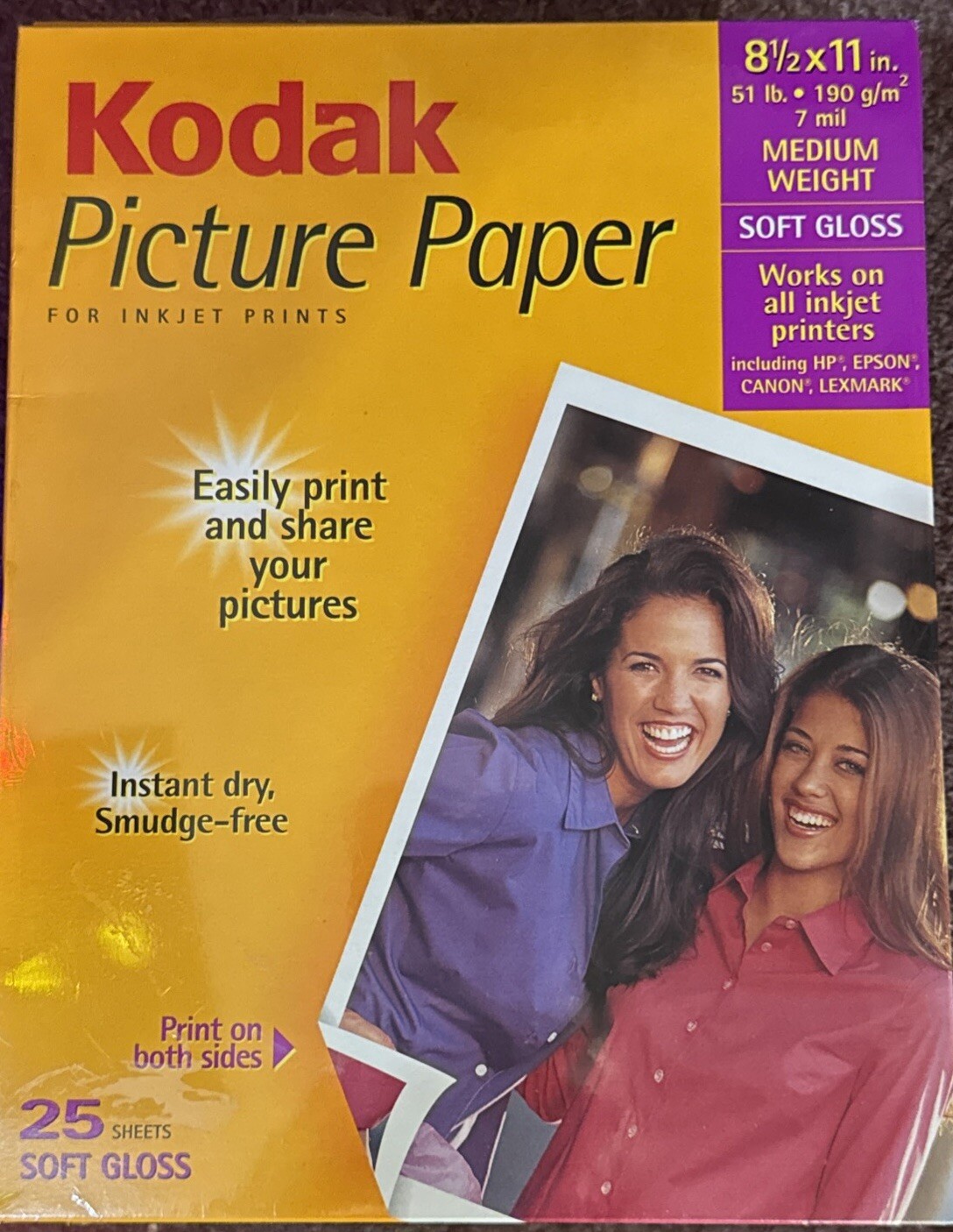 KODAK Picture Paper For Inkjet Printers Soft Gloss 25 Sheets 8.5 x11 Brand New