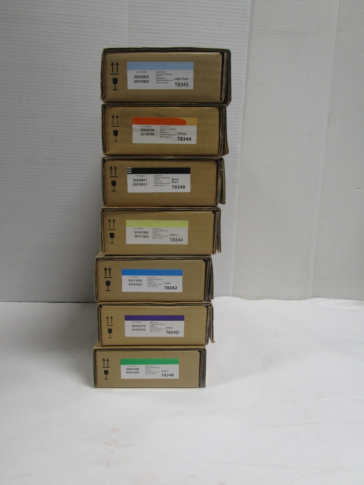 EPSON LOT OF 7 T834B T834D T8342 T8344 T8348 T834A T8345 MIXED DATES SEE PHOTOS