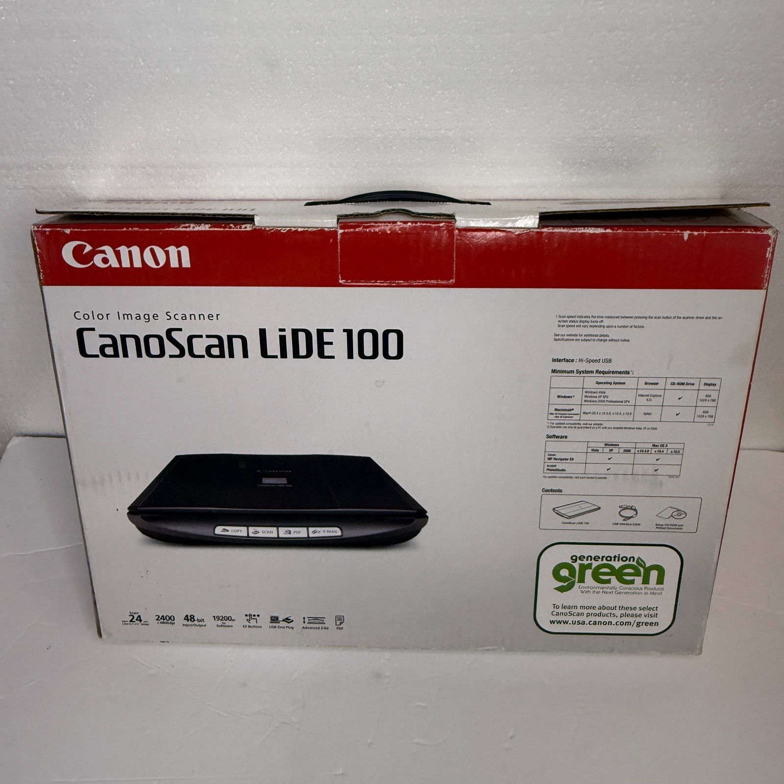 Canon CanoScan LiDE 100 Color Image Scanner 2400dpi USB Black EUC
