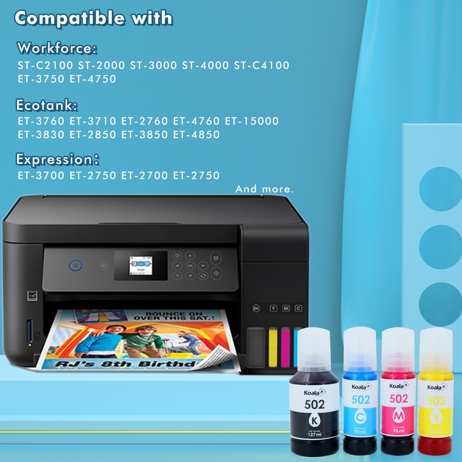 KOALA 502 Ink Compatible with ET-3750 3850 3700 2760 4750 15000 2750 2700 ST4000