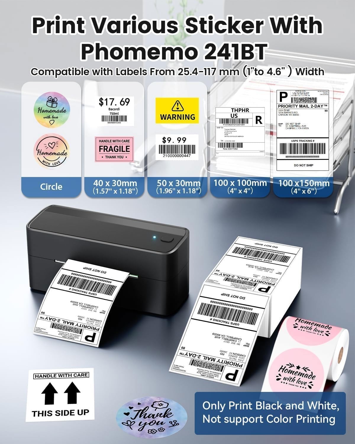 Bluetooth Thermal Label Shipping Printer 241BT Wireless Address Label Maker LOT