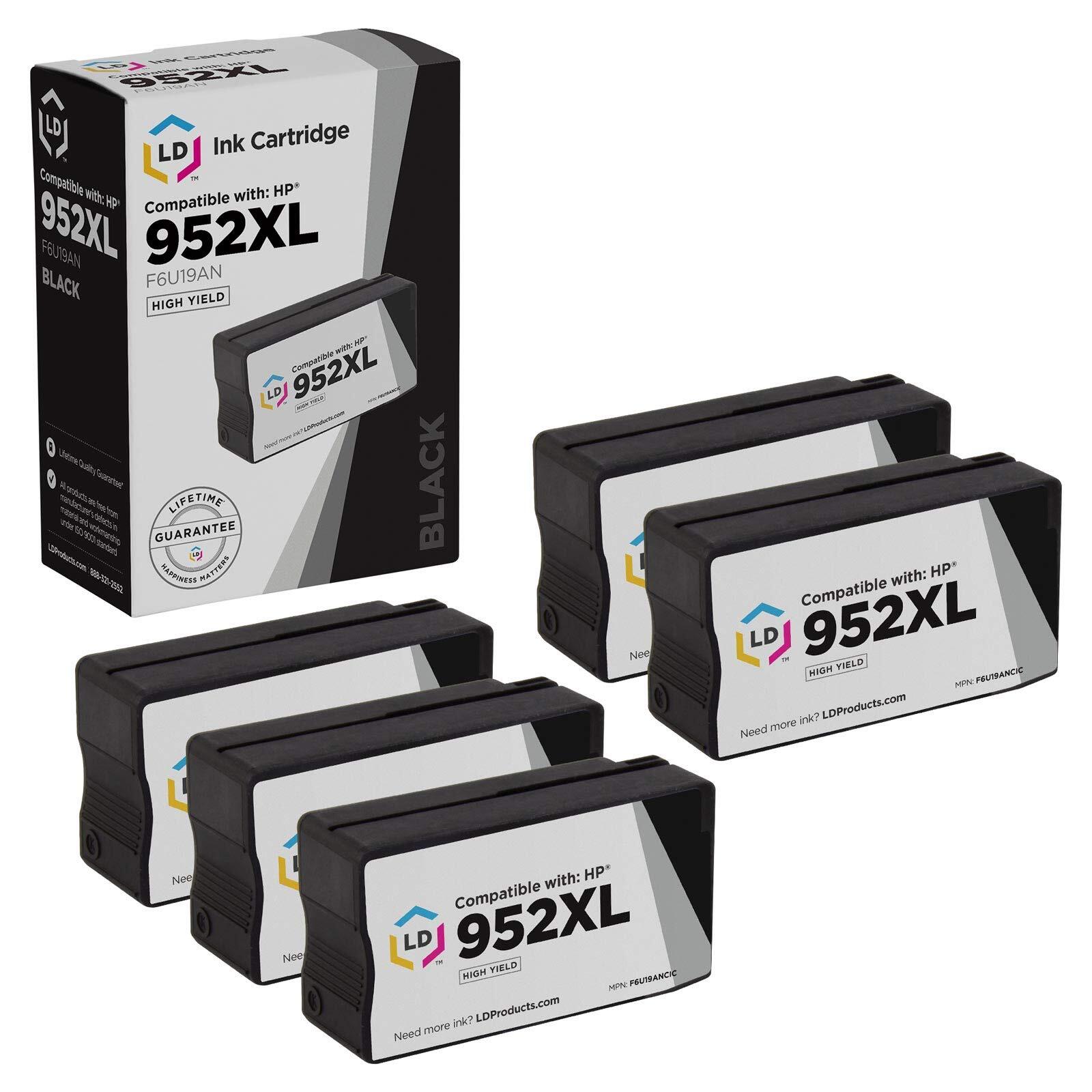 LD 5pk Comp BLack Ink Cartridge for HP 952XL 952 XL F6U19AN 8719 8720 8724