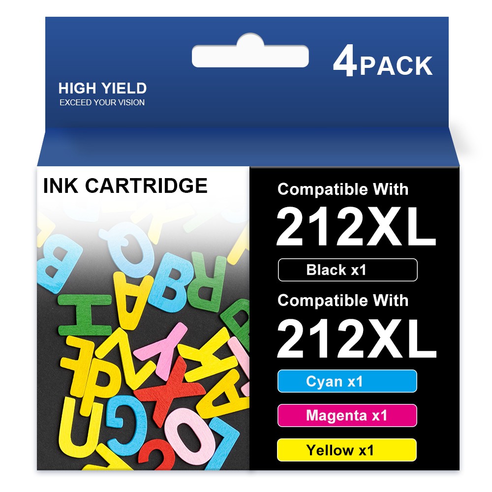 4 PACK 212 XL 212XL Ink Cartridges for Epson XP4100 XP4105 WF2830 WF2850 Printer