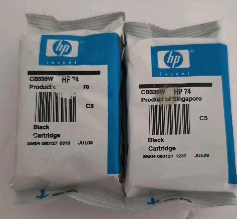 2 HP Printer Ink Cartridges 74 Black Ink Genuine New Exp 07/09