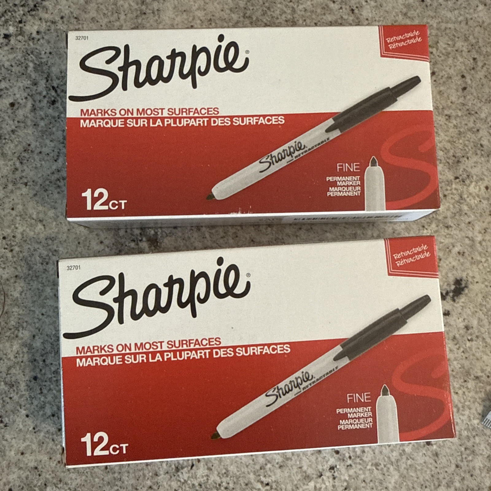 2 boxes of 12 SHARPIE 32701, Retractable Permanent Markers, Fine Point, Black