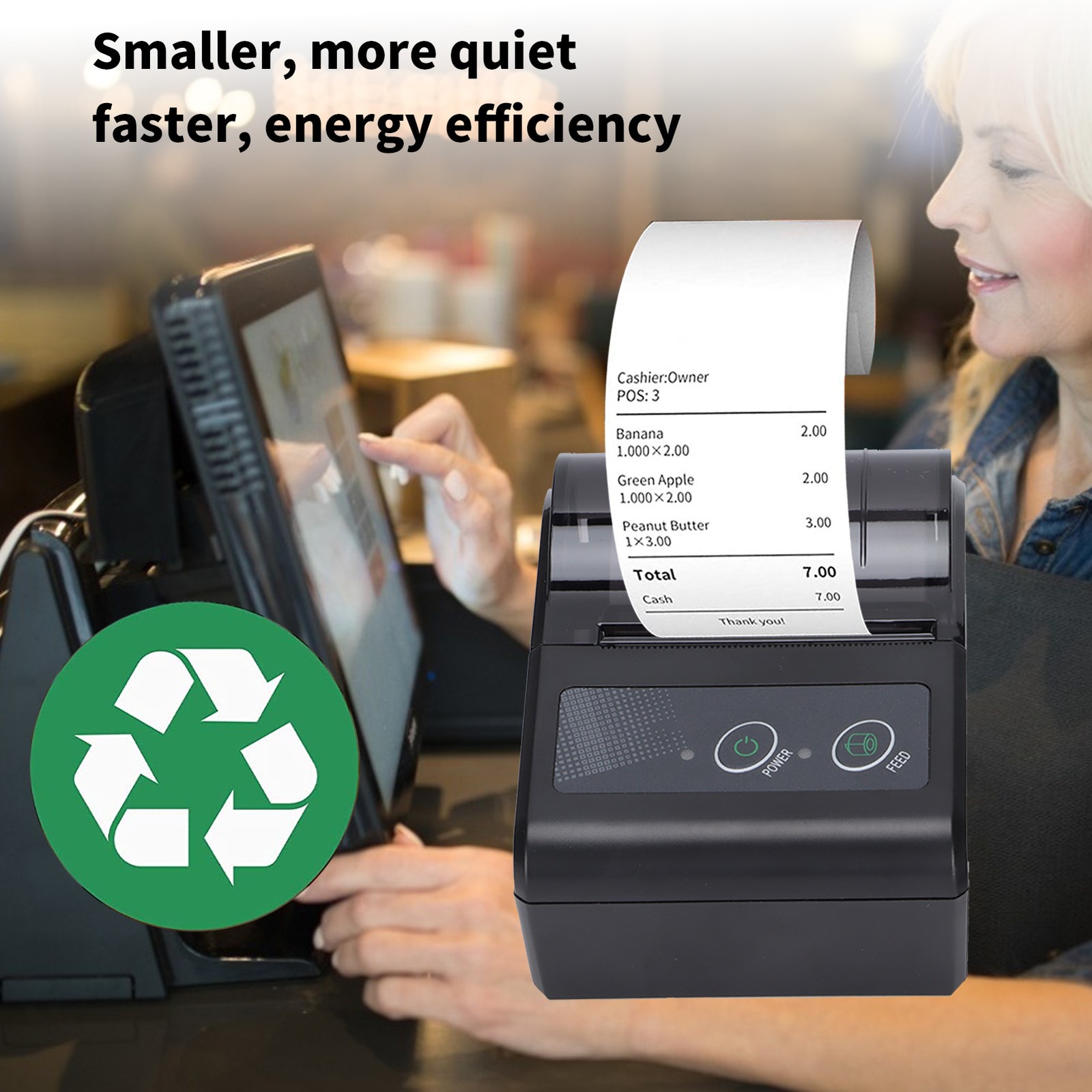 Thermal Printer 1500mAh Large Capacity 50 To 80mm/s Portable Wireless Ticke AGQY