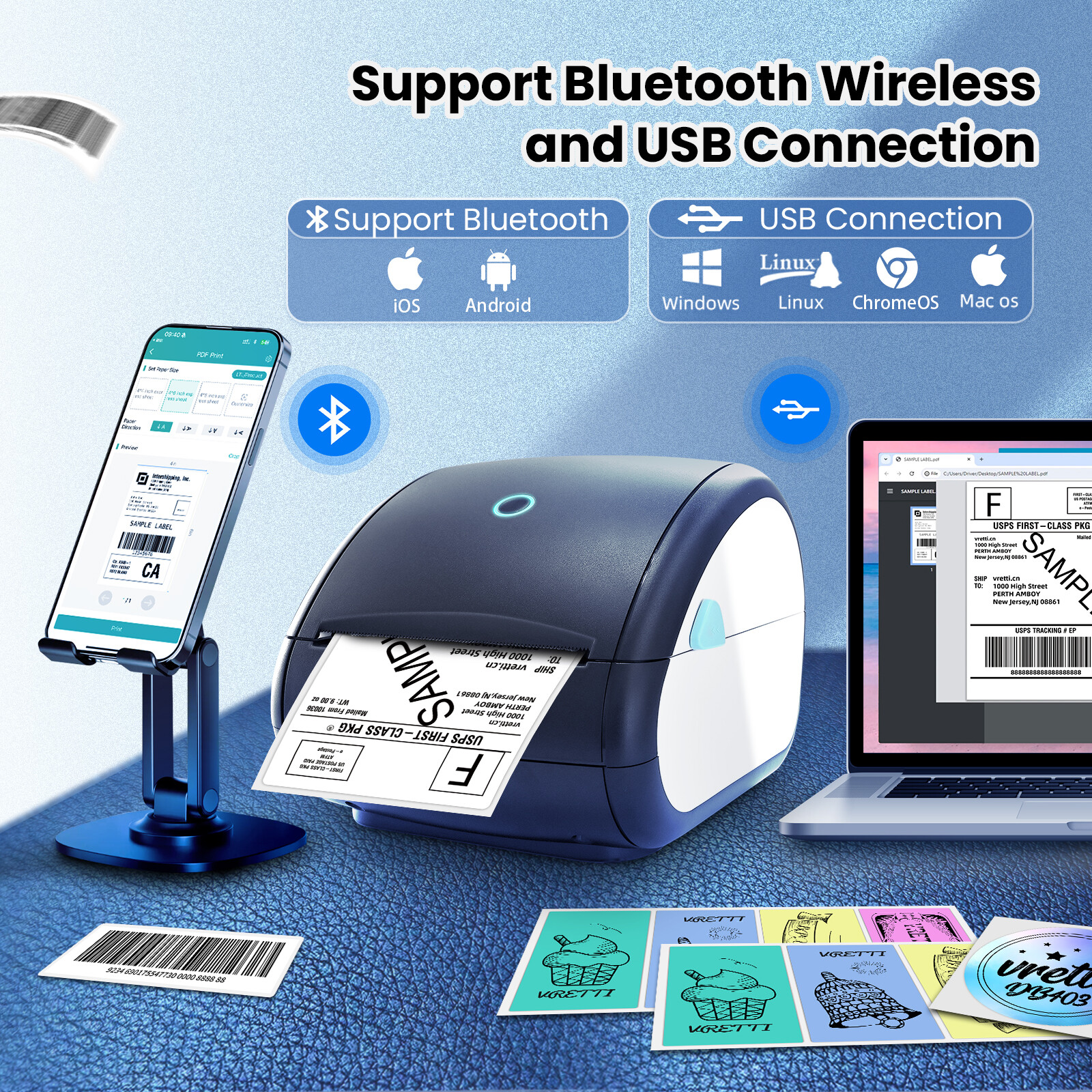 Wireless Bluetooth Thermal Shipping Label Printer 4×6 Label Printer For iPhone