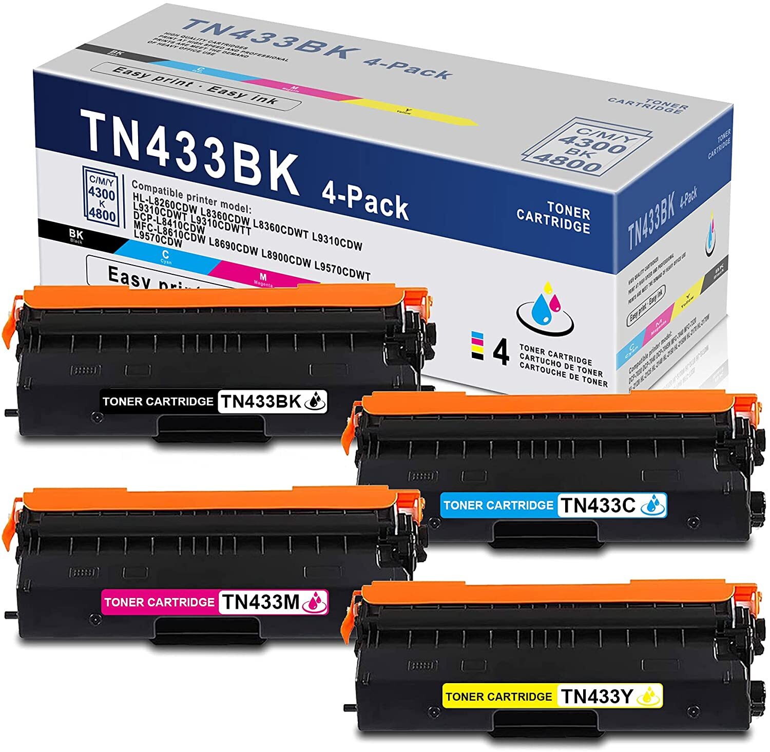 *4 PACK* – BROTHER TN433K TN433C TN433M TN433Y HIGH YIELD TONER CARTRIDGE SET