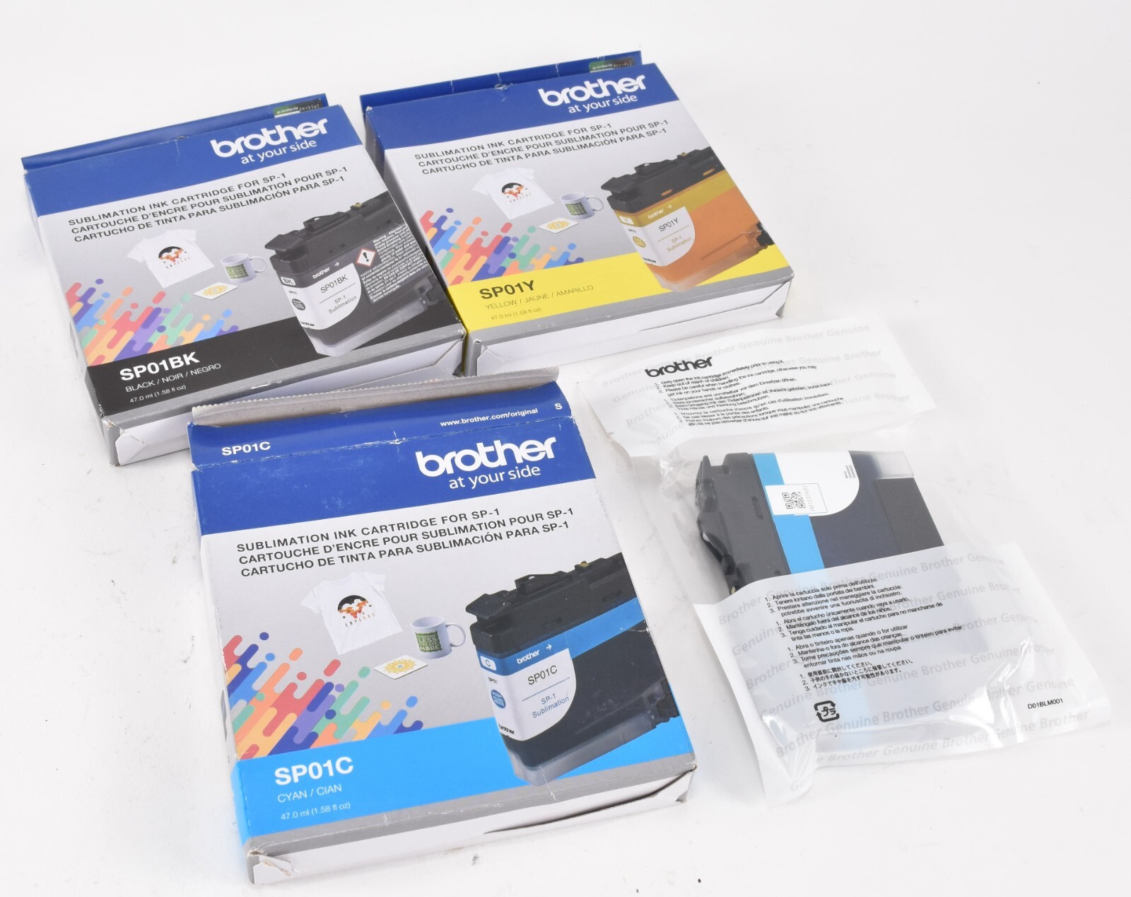 Brother SP01Y SP01C SP01BK Sublimation Ink Cartridge Yellow Cyan Black Lot 07/20