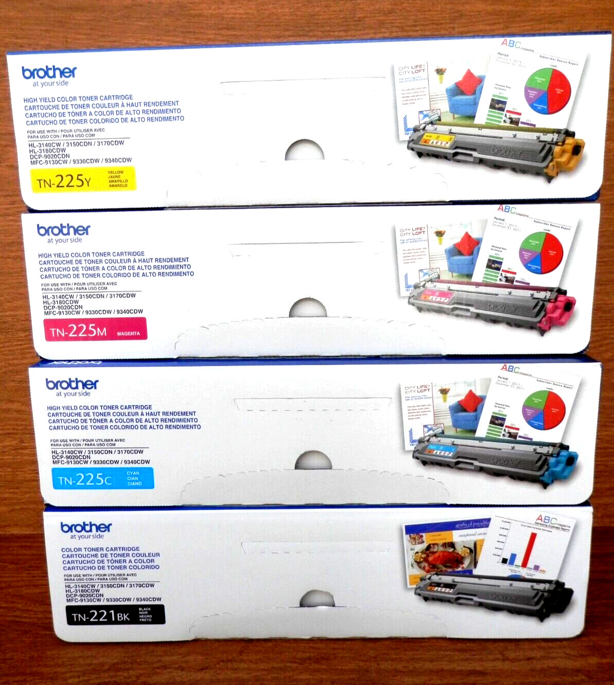 4 New Brother Color Pack Toner Blk, Yel, Blue, Pink Free Shipping