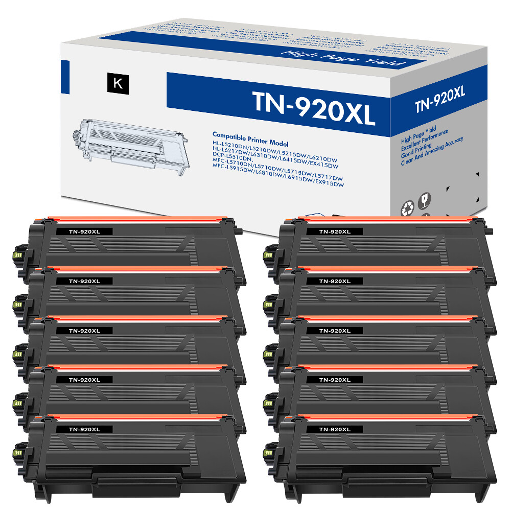 10PK High Yield TN920 Toner Compatible With Brother TN920XL HL-L6415DW L5215DW
