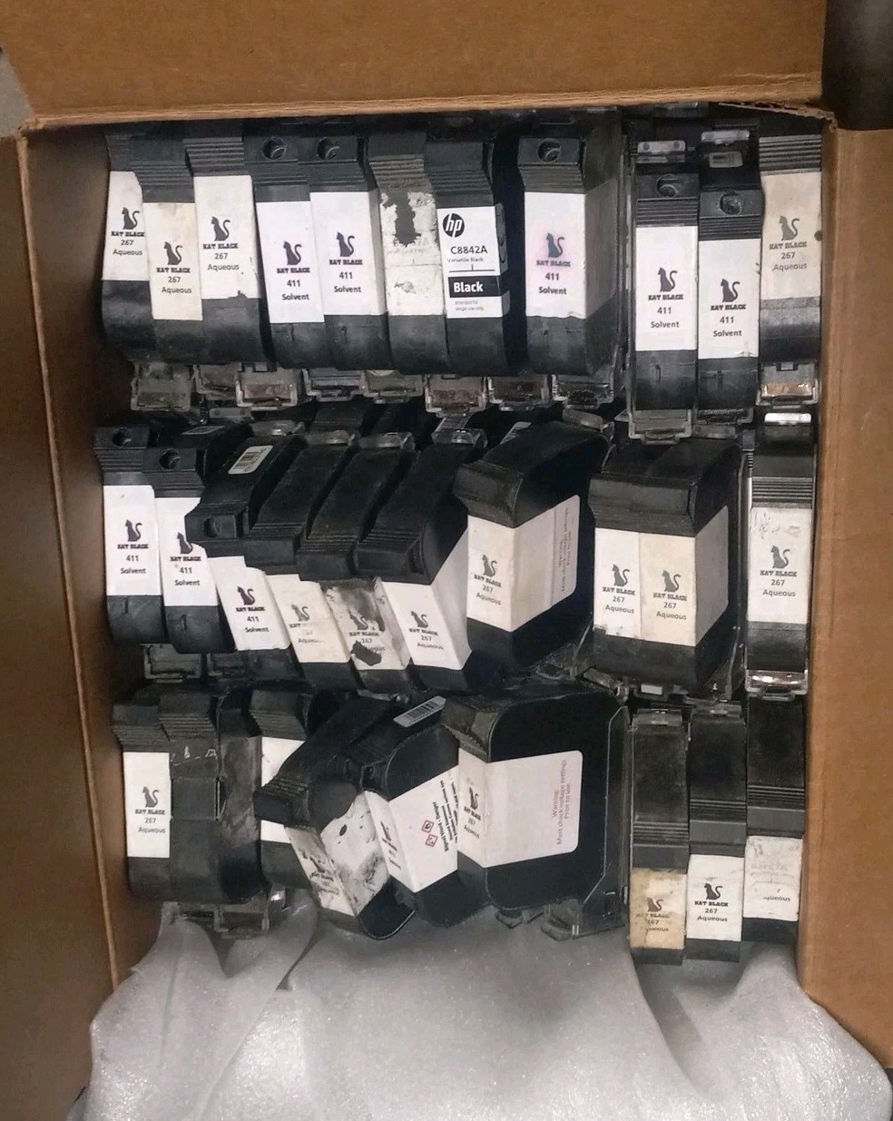 Used Kat Black HP 45 TYPE Ink Cartridges Full/Partial 100-118 Grams 56 Total