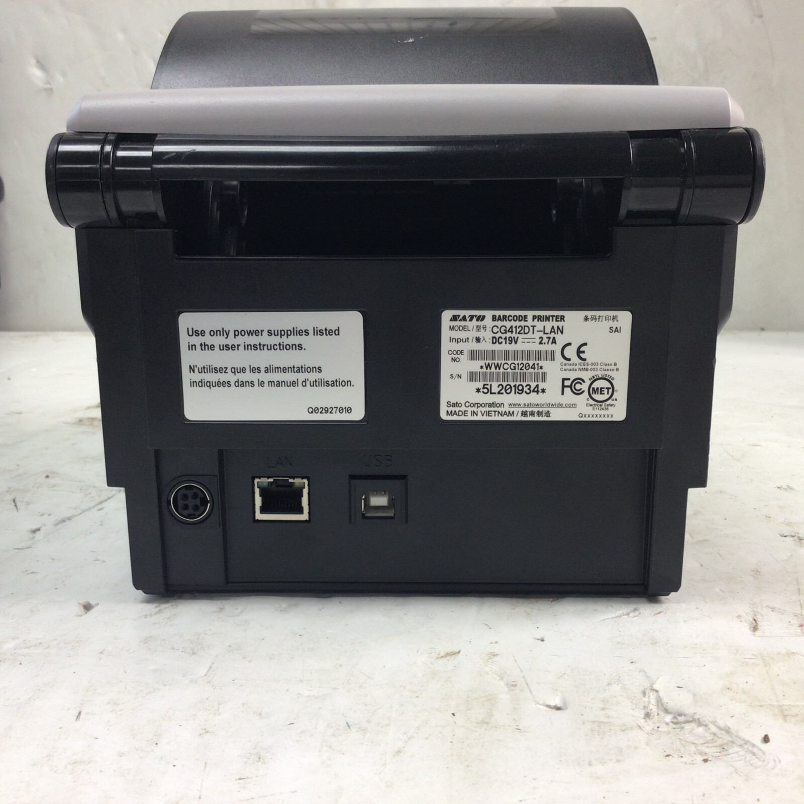 USED SATO CG412DT-LAN BARCODE PRINTER