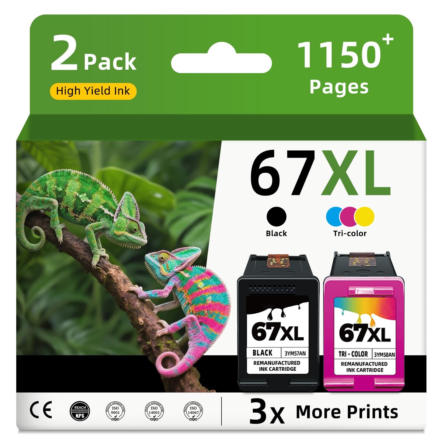 67XL Ink Cartridge for Ink Black and Color Combo Pack HP67 HP67XL for 2700 2700e