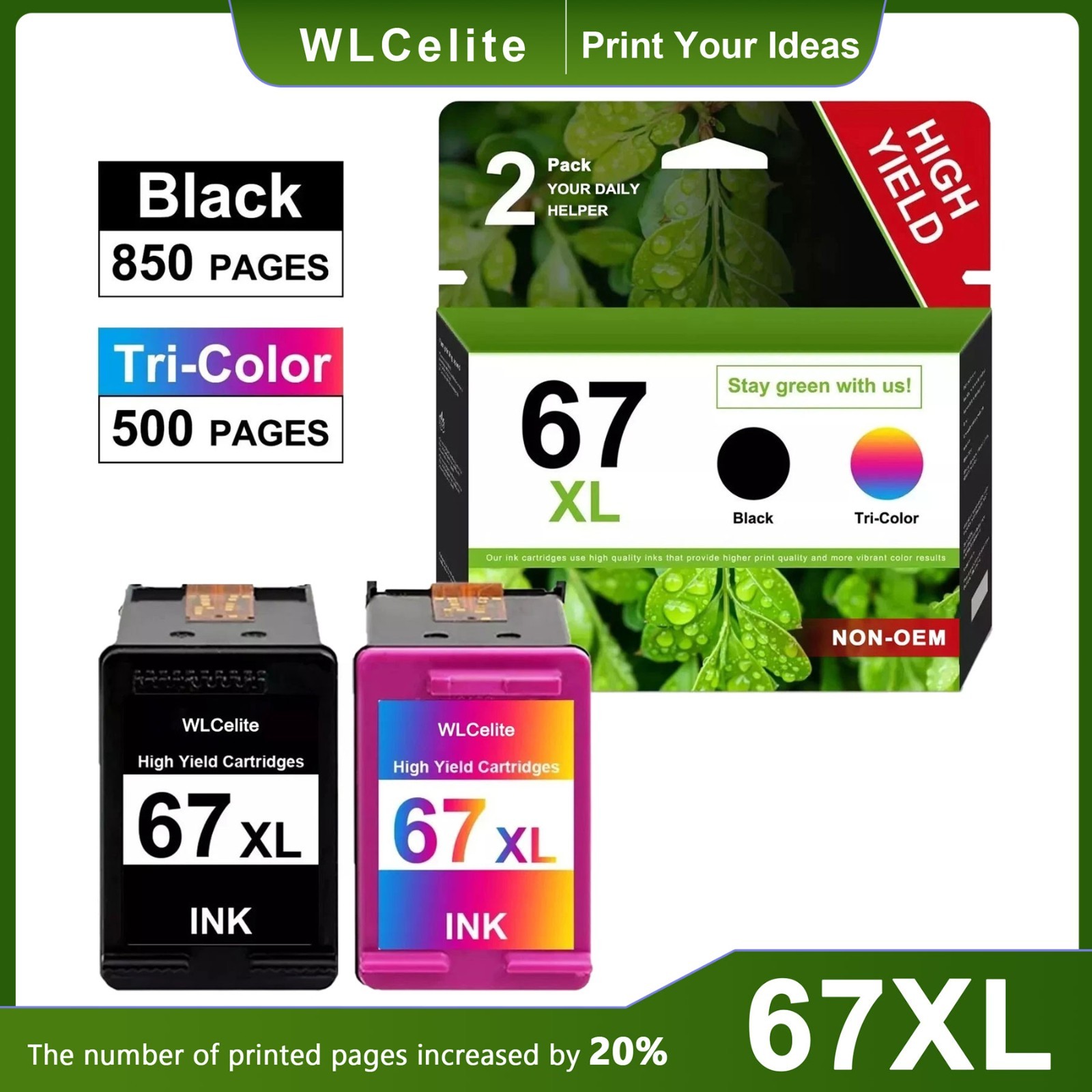 67XL Ink Cartridge 67 XL Replacement for HP Ink 67 Envy Pro 6400 DeskJet 3752