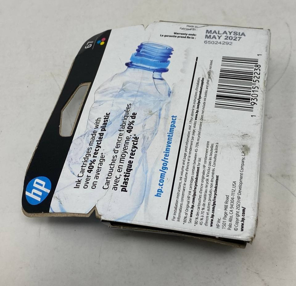 HP 67 Tri-color Original Ink Cartridge, ~100 pages Exp May 2027