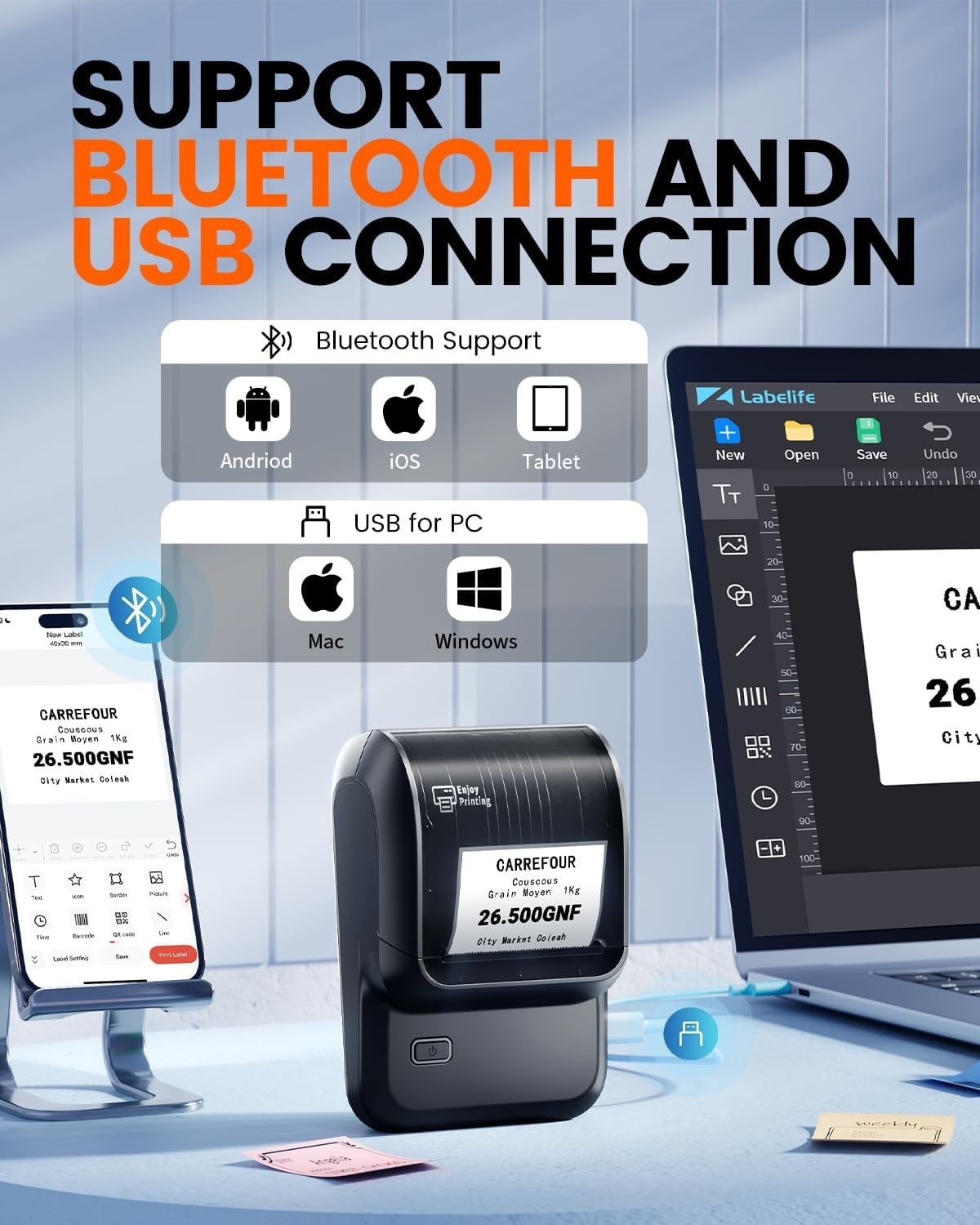 Phomemo M108 Bluetooth Thermal Label Printer Sticker Maker for Small Business