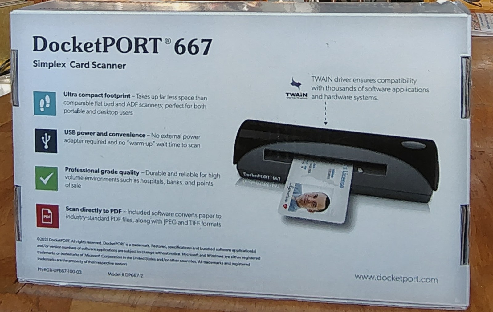 DocketPort 667 Card & ID Scanner – Simplex Card Scanner – Compact – USB Powered