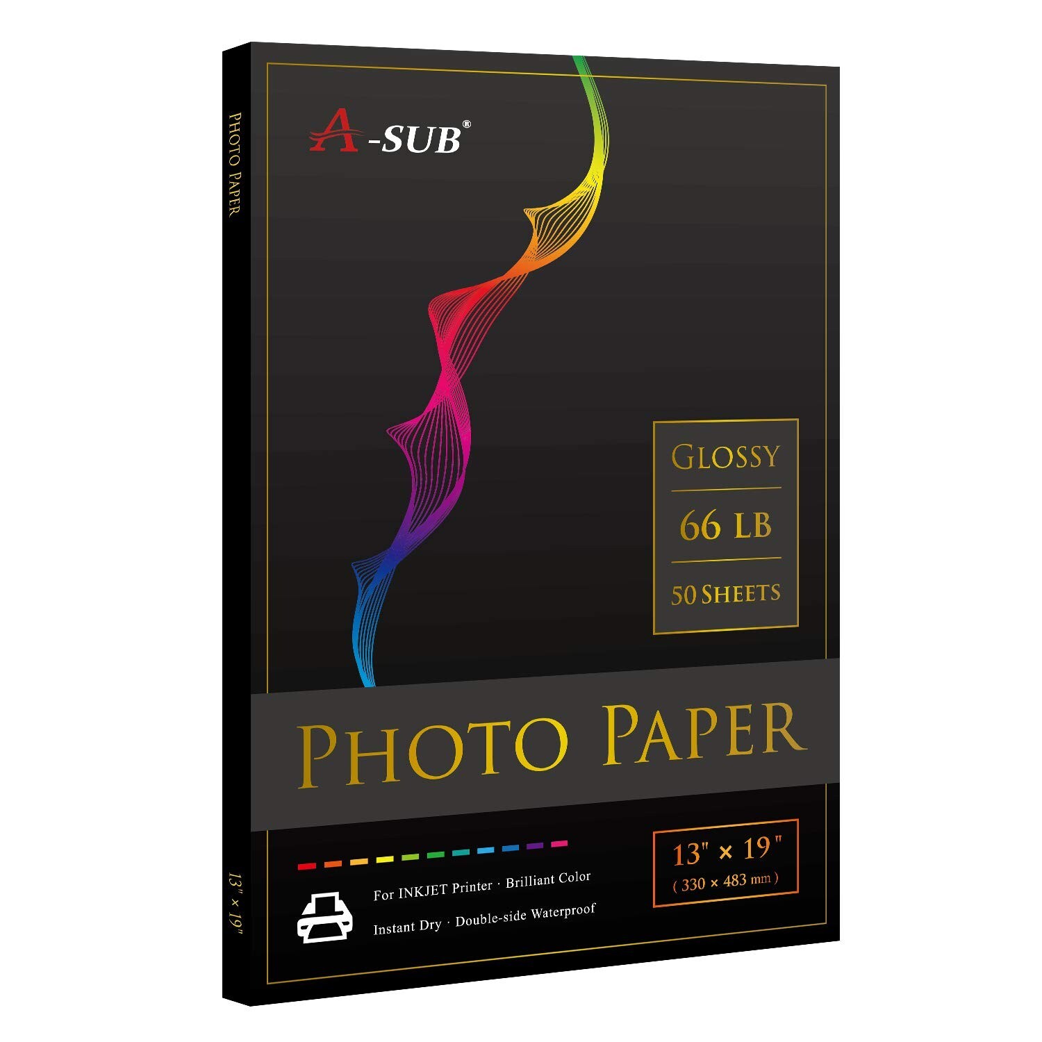A-SUB Premium Photo Paper High Glossy 13×19 Inch 66lb for Inkjet Printers 50 …