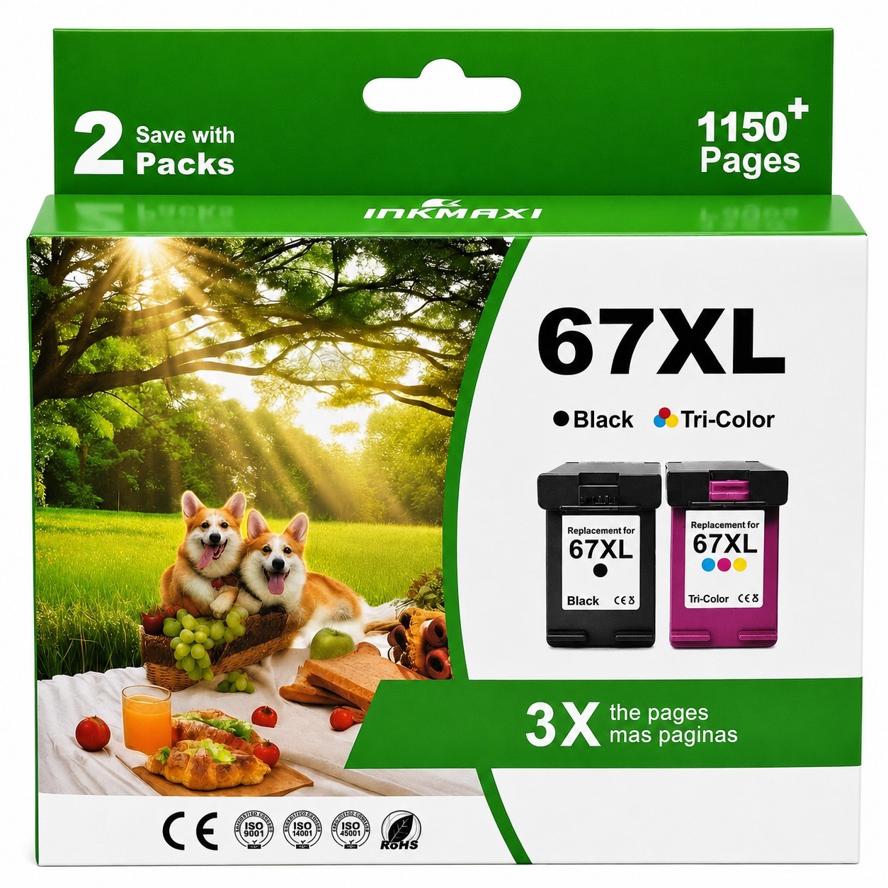 67XL Ink Cartridge for HP 67 Black/Tri-Color 2 pack for Deskjet, Envy printers