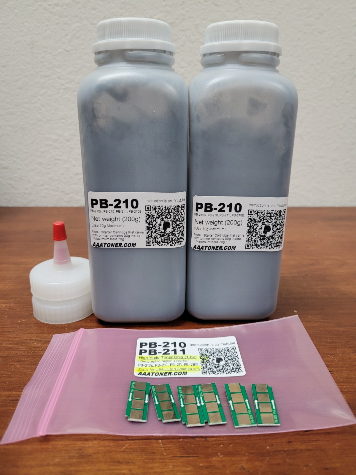 (200g x 2) Toner Refill for PB-210s, PB-210 PB-211 PB-210E Pantum P2500 + 6 Chip