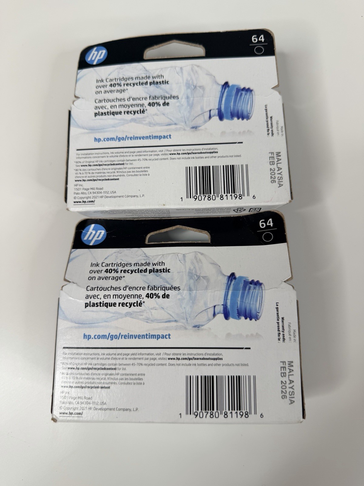 New lot 2 Genuine HP 64 Black Ink Cartridge 02/2026
