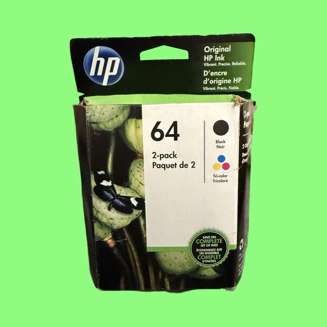 HP 64 2 Pack Black & Tricolor ink Cartridge X4D92AN exp 1/22 190780812013