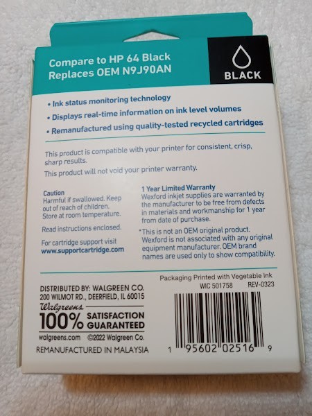 WEXFORD Inkjet Cartridge, Replaces HP 64, Black -Pack of 2 Ink Cartridges New