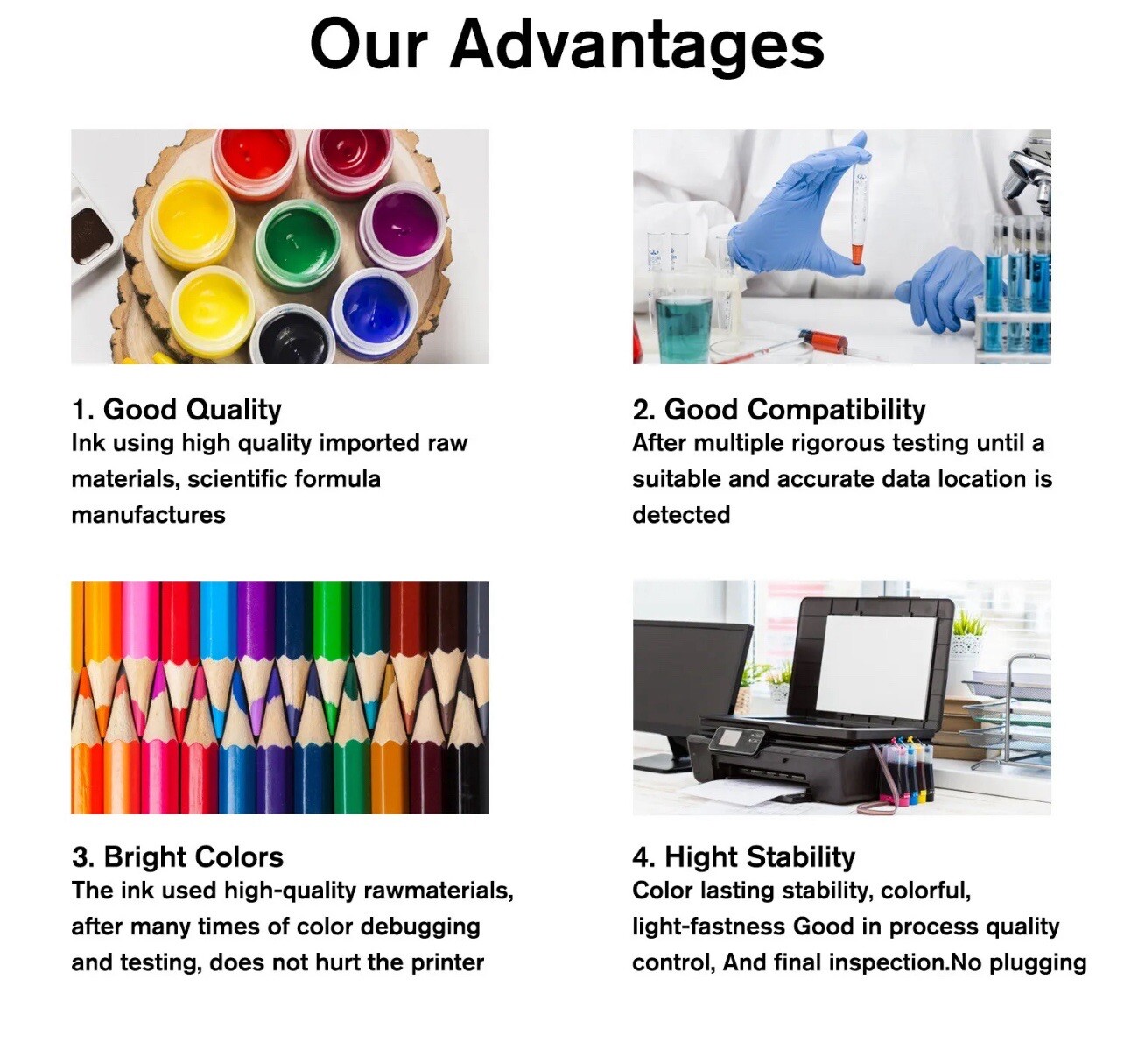 PRINTERWORL 4x100ml Premium dye refill ink for all compatible with Epson printer