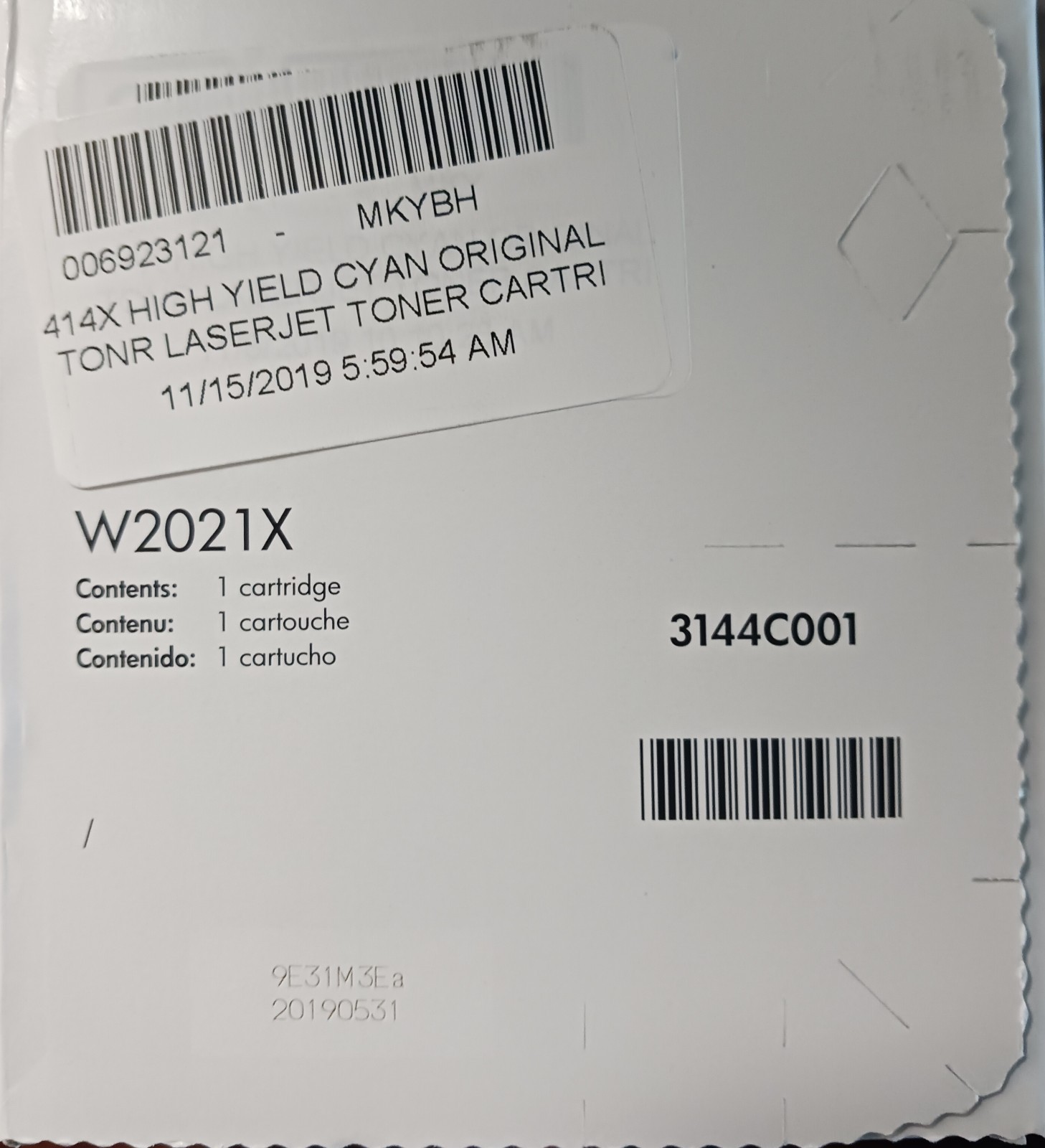 HP 414X Cyan Original LaserJet Toner Cartridge, ~6,000 pages, W2021X