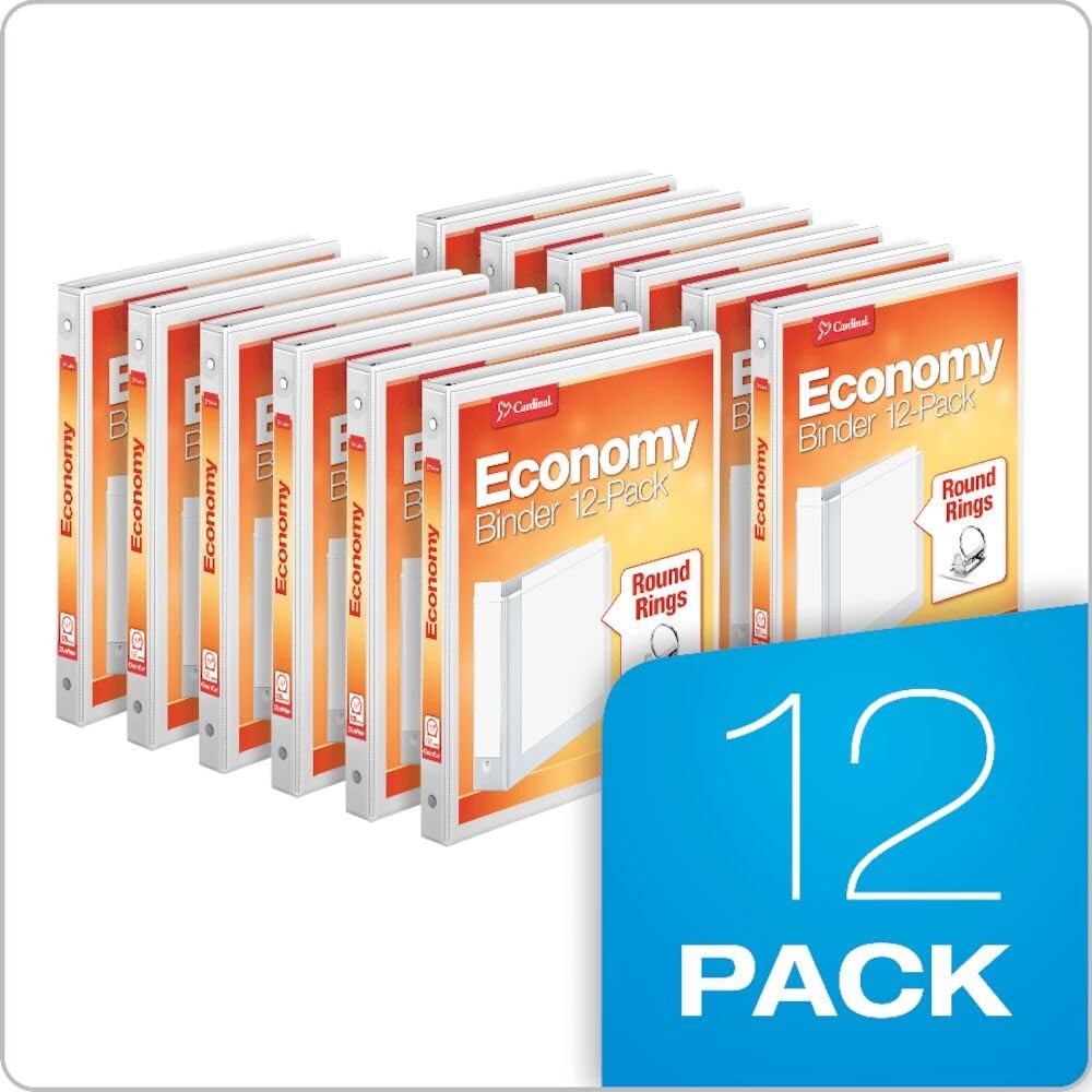 3 Ring Binders 0.5 Inch White 12 Pack Round Holds 125 Sheets Cardinal Free View