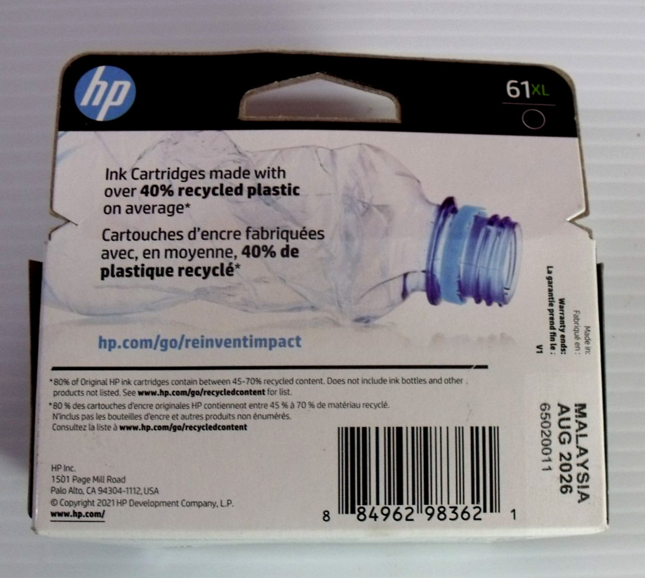 Genuine HP 61XL Black Ink Cartridge In Retail Box Exp 08-2026 New
