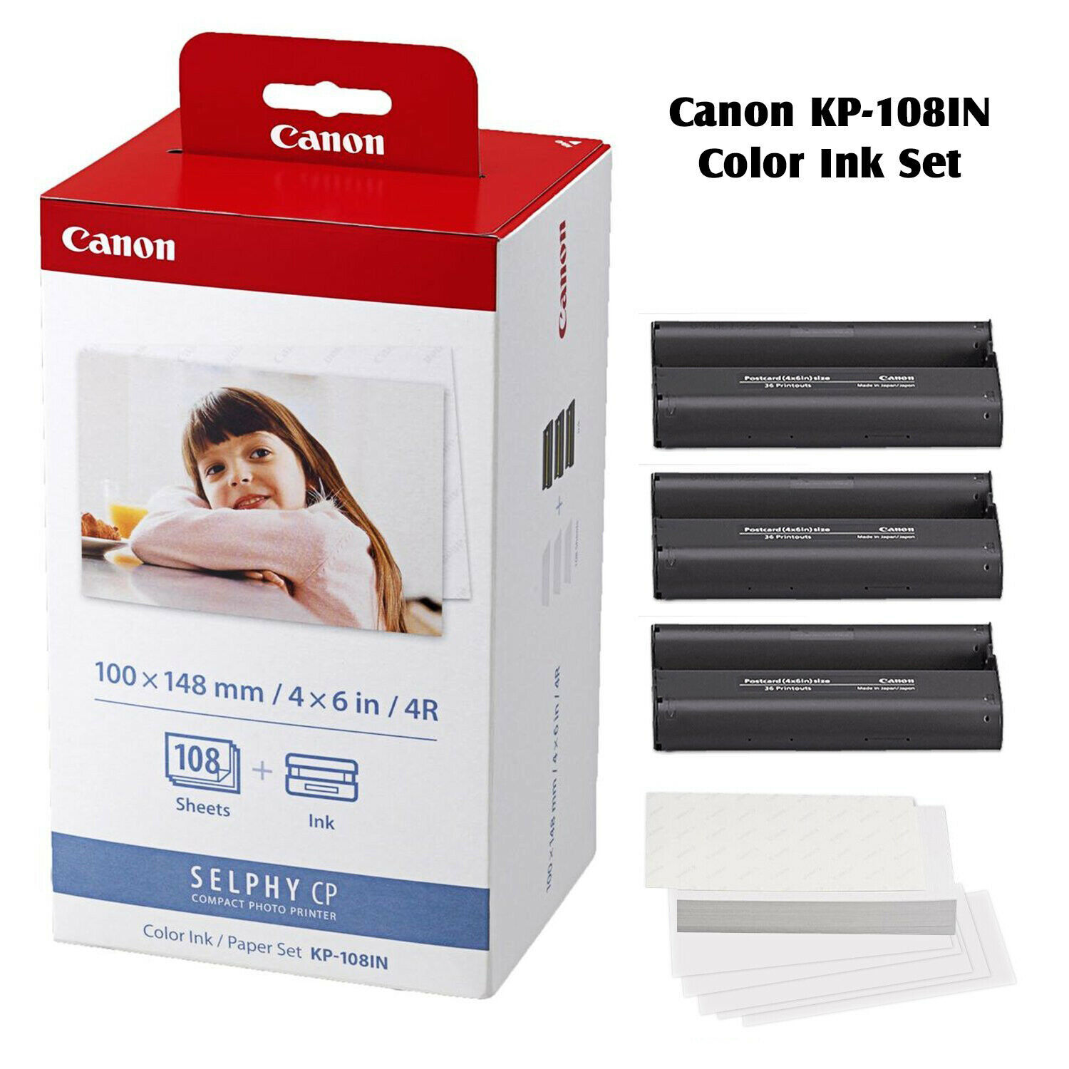 Canon Selphy CP1500 CP1300 CP1200 4×6 108 sheet Color Ink Paper Set KP-108IN lot