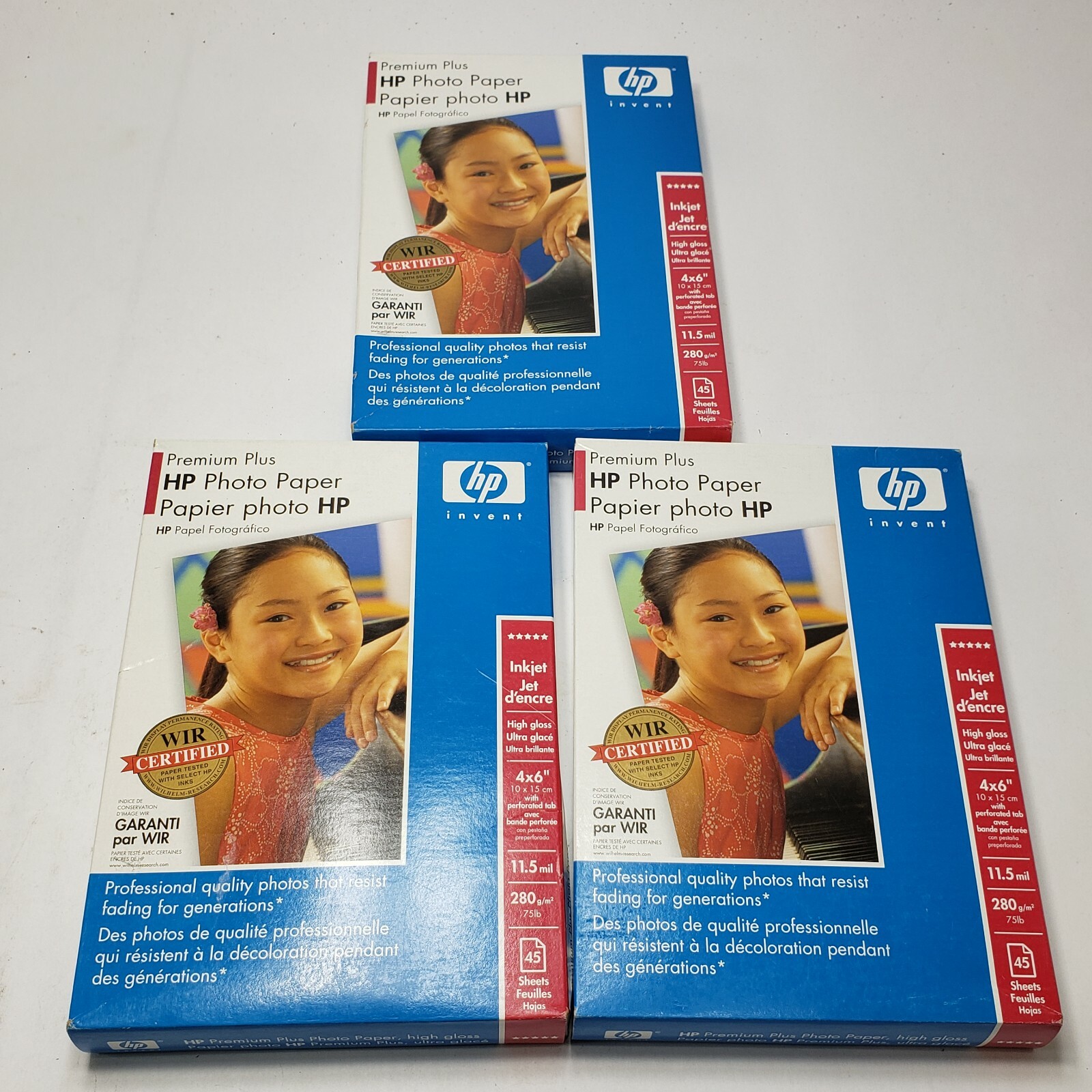 HP Q5519A Premium Plus Photo Paper Glossy 4×6 45 Sheets/Box NIB Lot of 3