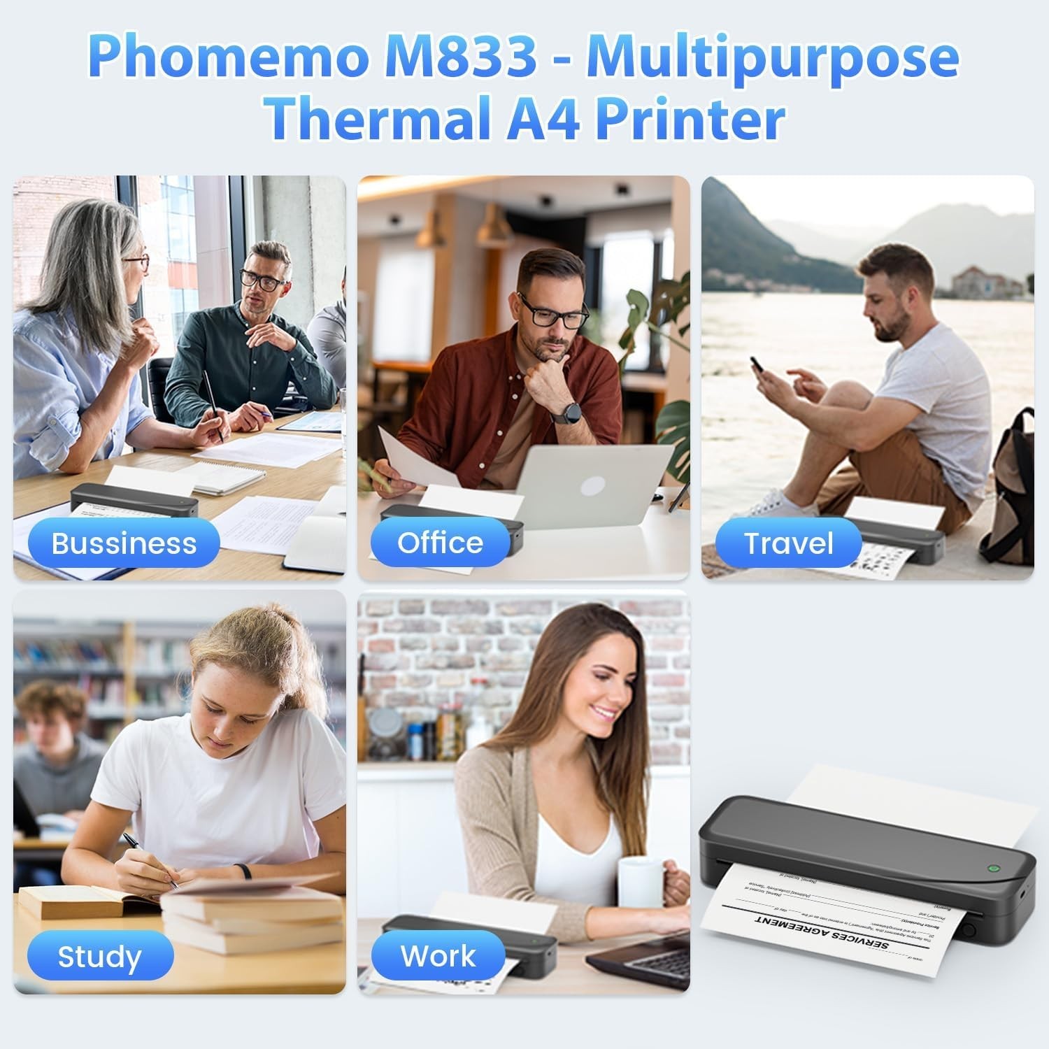 Phomemo M833 Thermal Printer Portable Mobile Inkless Printer for A4/USLetter LOT